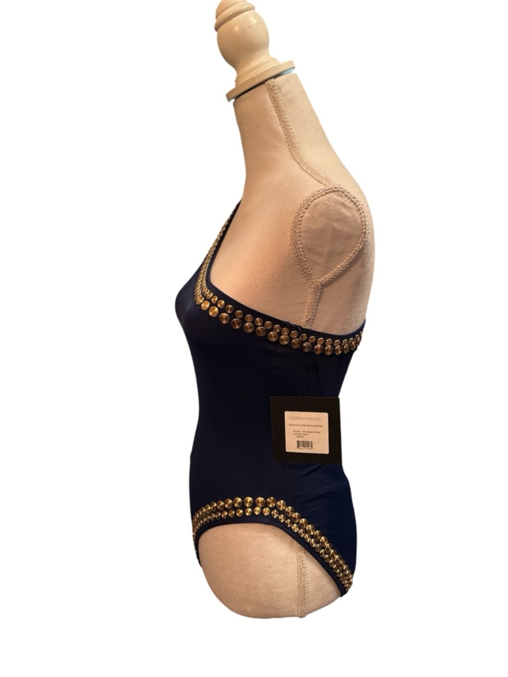 Norma Kamali Gold One Shoulder Mio Swimsuit - Picture 5 of 7